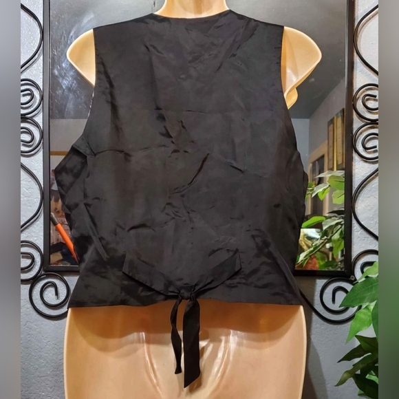 VTG Luxury 100% Silk Gillian Black Gold Ornament Print Baroque Vest Size 12 - Picture 5 of 7